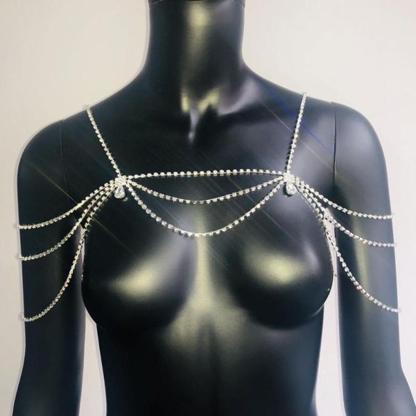 Ketten Stonefans Handgefertigte Braut-Strass-Schulter-Halskette für Frauen, Hochzeit, Kristall-Körperschmuck, Statement-Halskette