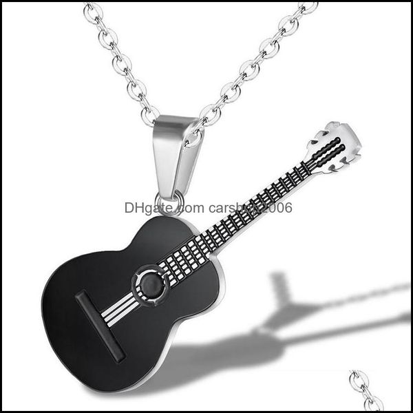 

pendant necklaces pendants jewelry guitar shape 316l stainless steel necklace for men hiphop ro dhb38, Silver
