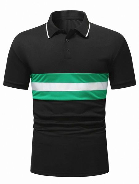 

extended sizes men color block polo shirt w1tr#, White;black