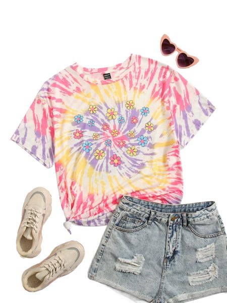 

floral print swirl tie dye tee p8gx#, White