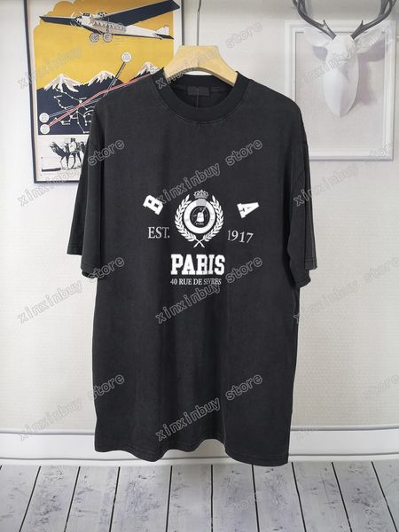 

22ss men women designers t shirts tee paris destroyed ear wheat tie dye cotton short sleeve crew neck streetwear black gray xinxinbuy xs, White;black