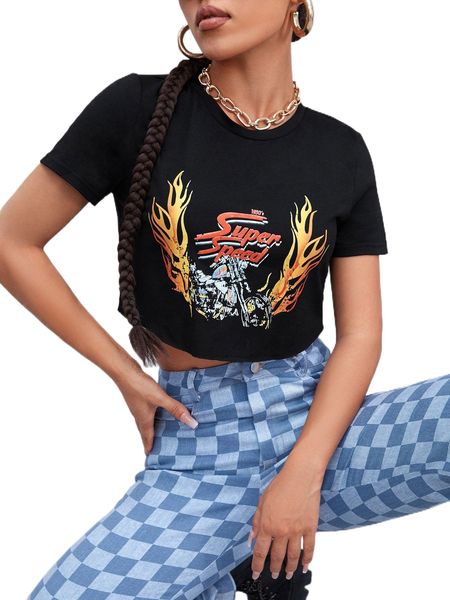 

motorcycle & l.etter graphic tee s8g2#, White