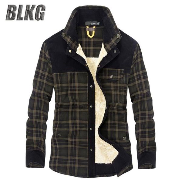 

blkg shirt men casual shirts fleece warm velvet long sleeves pure cotton plaid shirt turn down collar plus size -4xl216i, White;black