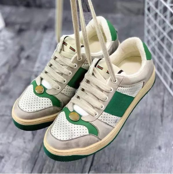 

distressed screener sneakers italy dirty leather shoes classic blue red stripe rubber sole luxurys designer ace trainers casual shoe, Black