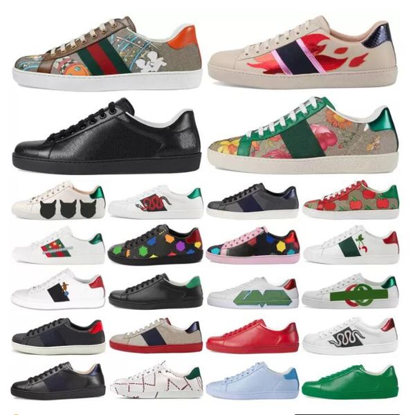 

mens womens casual shoes bee snake tiger genuine leather embroidery classic trainers python embroidered lover ace sneakers with box, Black