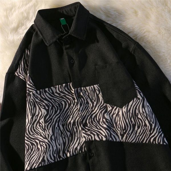 Damen Blusen Hemden Langarm Cargo Shirt Für Männer Frauen Schwarz Vintage Bluse Frühling Strickjacke Tops Y2k Punk Stil Zebra Druck Casual L