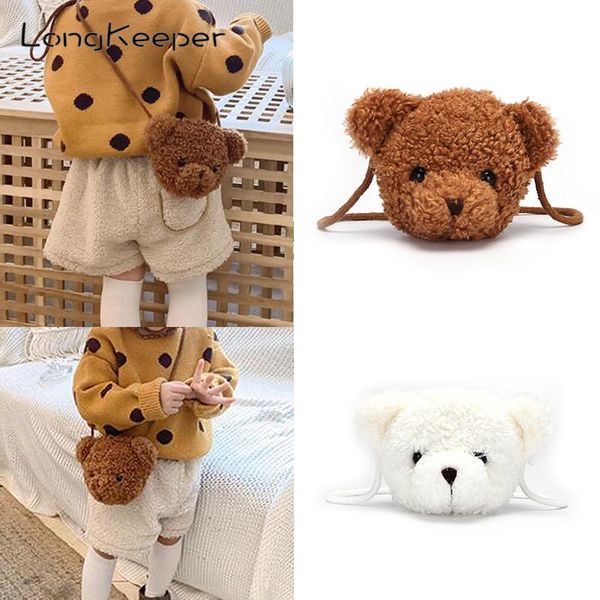 

mini cute kids girls bear plush shoulder bag children baby cartoon messenger bags kawaii plush little stuffed backpack brown, Red;black