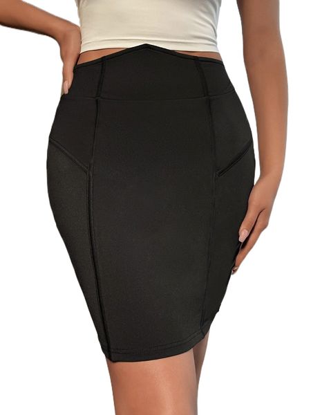 

sxy asymmetrical waist bodycon skirt a1g6#, Black