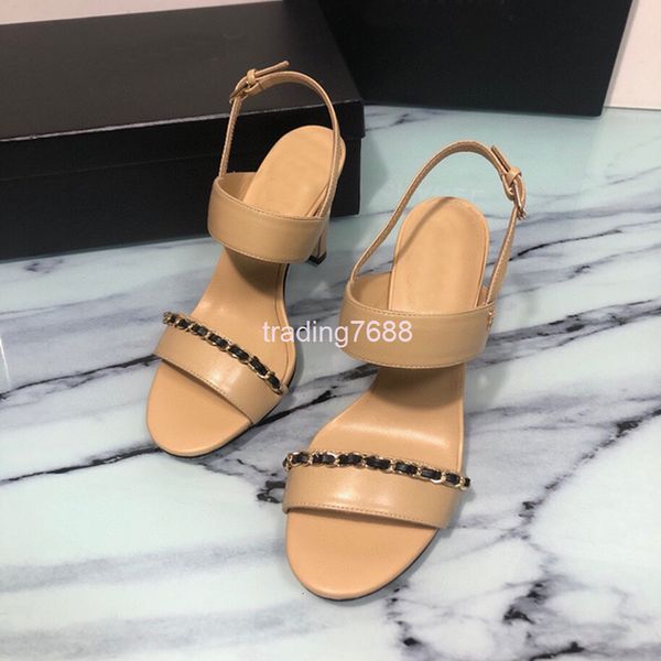 

sandals summer high heels metal chain open toe thick heel net red fairy sandals fashionable women's shoes, Black