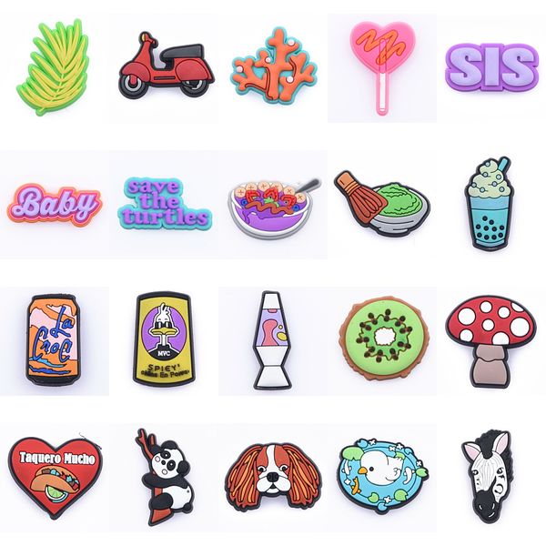 

new 1pcs rubber shoe charms accessories period cute animal doodles drinks lollipops decorations for croc bracelet kids gifts, White;pink