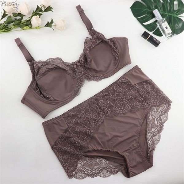 

parifairy floral lace ultra thin bra and panties set large size underwear set lingerie women brassieres d cup 38-48 xl-6xl 220513, Red;black