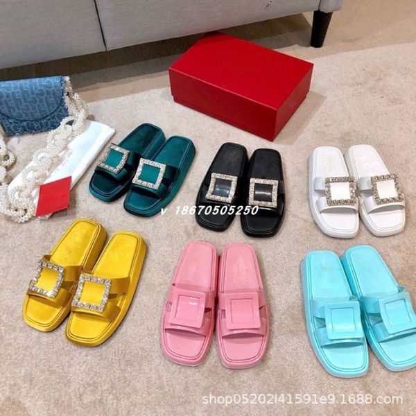 

slippers spring and summer daily leisure flat bottomed cowhide square buckle sandal viscose shoes wear-resistant cartoon font, Black