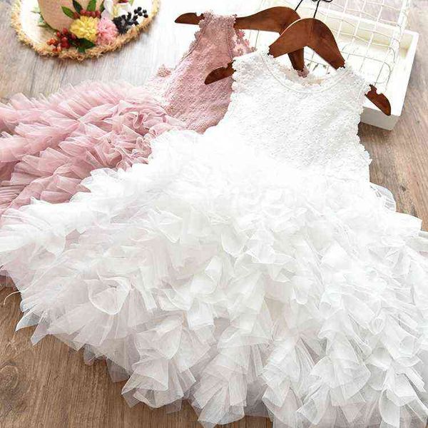 

3-8 years cute girls summer white princess dresses fluffy sleeveless clothes children smash cake ball gown baby kid casual wear y220510, Red;yellow