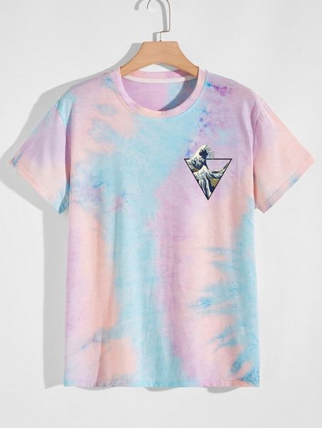 

romwe guys tie dye wave print tee n5n6#, White;black