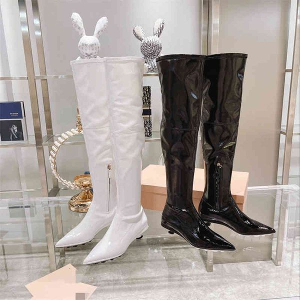 

boots m family knee autumn and winter pointed thin high heels boots show leg long elastic, Black
