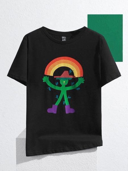 

x snail club cartoon graphic drop shoulder tee u3lr#, White