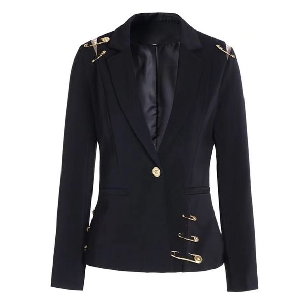 

532 women suits blazers jacket hollow out patchwork lace up women's blazer notched long sleeve slim elegant female suit, White;black
