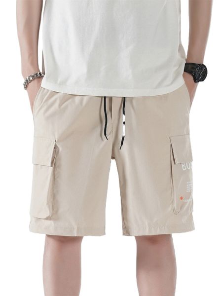

men flap pocket drawstring slogan graphic shorts c998#, White;black