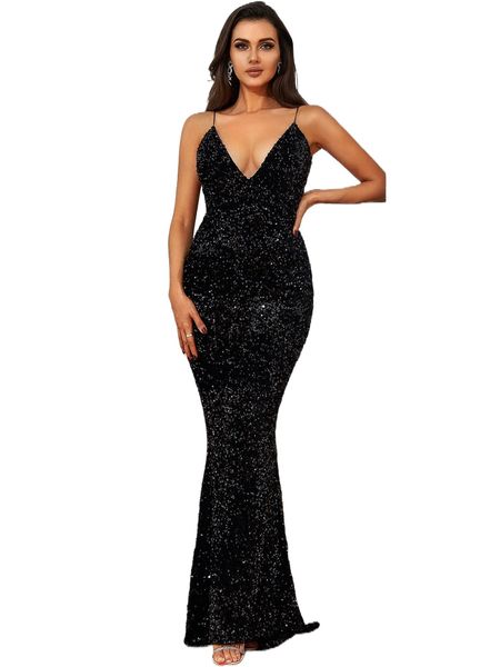 

love&lemonade mermaid hem sequins prom dress w90b#, Black;gray
