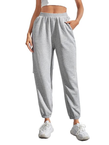 

elastic waist slant pocket sweatpants b977#, Black;white