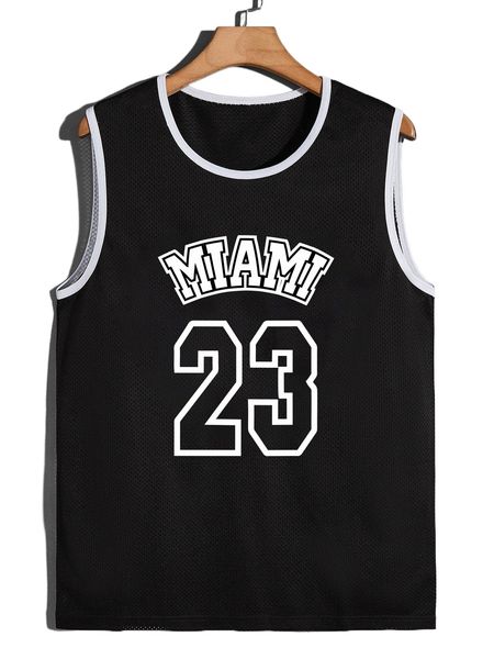 

men letter graphic contrast binding basketball jersey u16k#, White;black