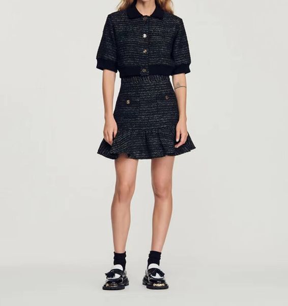 

mini skirt french tweed skirt black colour