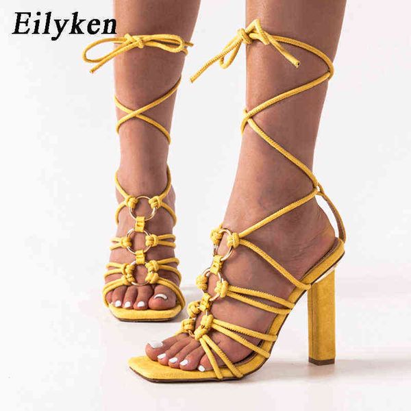 Sandalen Eilyken Frauen High Heels Strappy Shoes Square Kopf Weibliche Fall Street Pumps Mode Schmalband Metall Dekoration Größe 42 220317