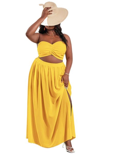 

plus ruched bust tube & split thigh skirt 10pk#, Black