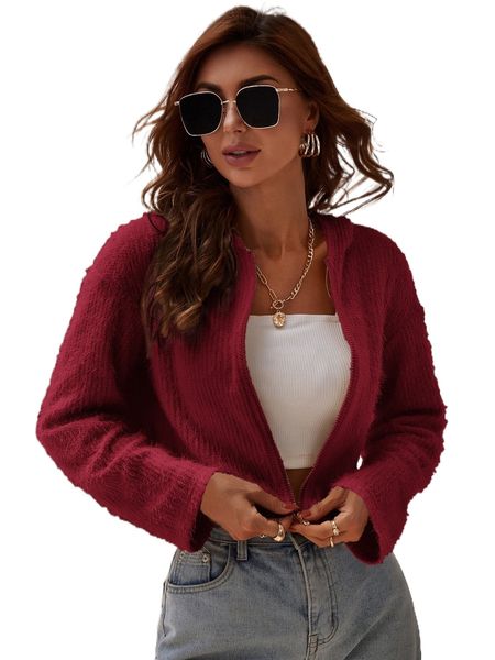 

drop shoulder hooded fleece jacket r8xz#, Black;brown