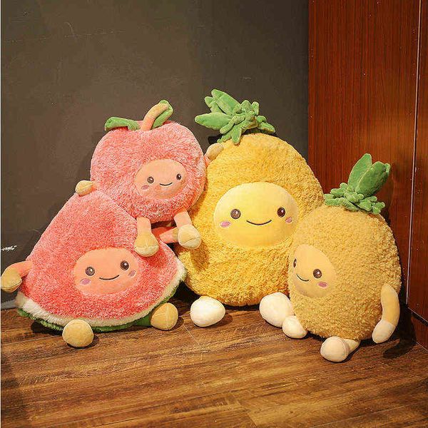 Novas frutas Fuzzy Watermelon Cherry Pineapple Plexh Plush Pop Toy Sofá Decoração de bonecas de pelúcia Almofada para Ldren Baby Gift J220729