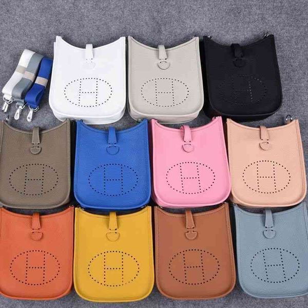 

herme designer handbag high end layer togo cow leather bucket bag evelyn leather women's bag litchi pattern h hollow out one shoulder