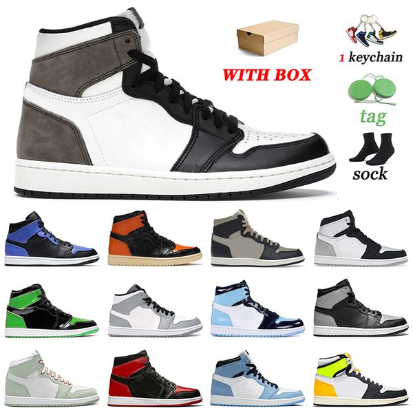 

with box jumpman 1 1s basketball shoes dark mocha mens women shattered backboard grey fog unc bred volt gold university blue georgetown snea, White;red