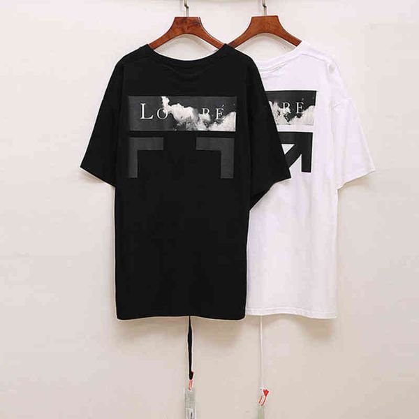 

classic mens brand t shirts offs summer designer women loose tees quality fashion t-shirt letter arrow oil painting black white tshirts lux, White;black