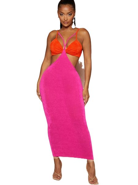 

colorblock cut out cami dress m54w#, Black;gray