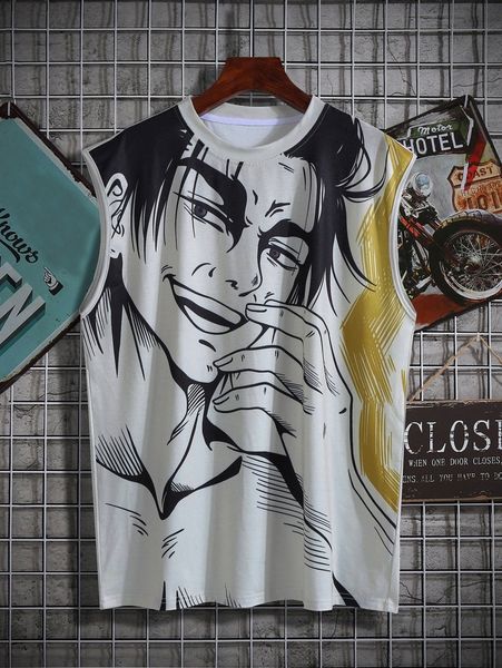 

men figure graphic tank j8pc#, White;black