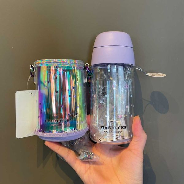 

2021 starbucks cup new summer food magician shining plastic cover straw water 420mlcute