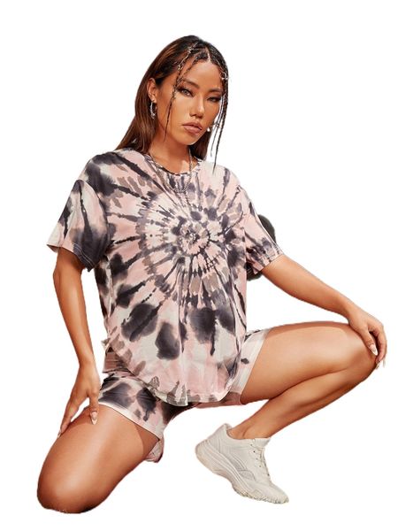 

x thegypsygoddess tie dye drop shoulder tee & biker shorts 33u9#, White