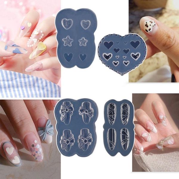 Modelli per nail art Silicone Bowknot Carving Mold Cute Bowtie Heart Mold Stamping Design Polish UV Gel Stencil Strumenti per manicure fai da teNail