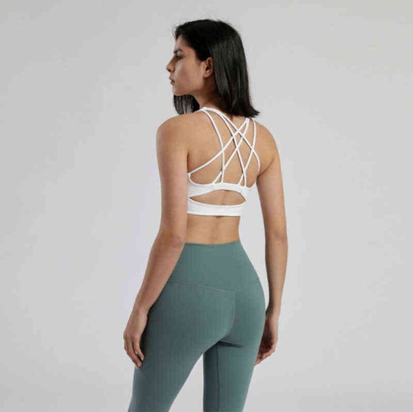 

lulu lu-2100 bras brand sports bra nude yoga fitness vest running high intensity beautiful back solid color underwear 9b6t, Red;black