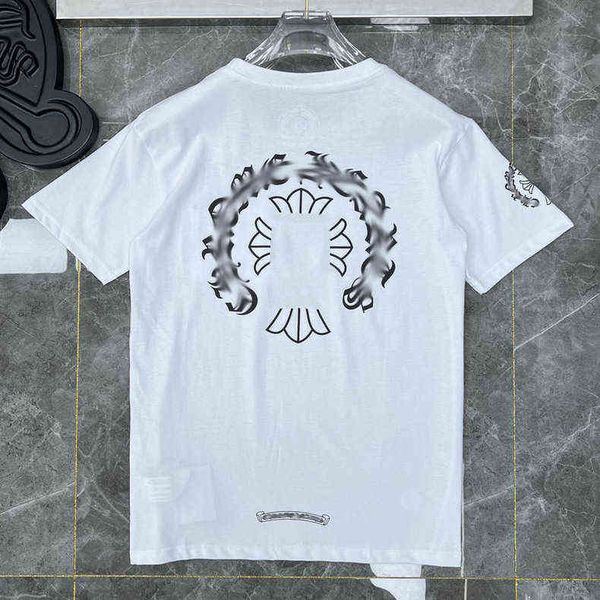 

fashion mens classic t shirts brand t-shirts ch white short sweater casual embossed letter horseshoe sanskrit cross pattern designers, White;black