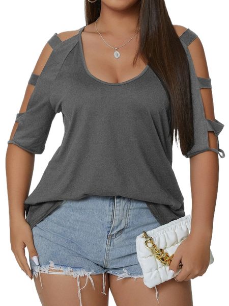 

plus cut out raglan sleeve tee t8wf#, Black