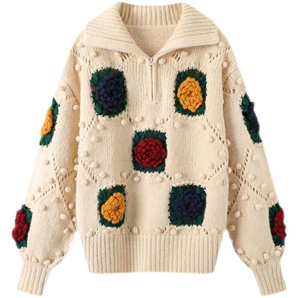 

319 2022 spring summer brand same style sweater long sleeve lapel neck pullover wool fashion womens clothes womens zhen, White;black