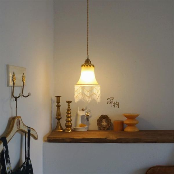 Подвесные светильники с кисточками стеклянные светильники ретро матовая латунная латушка лампа лофт