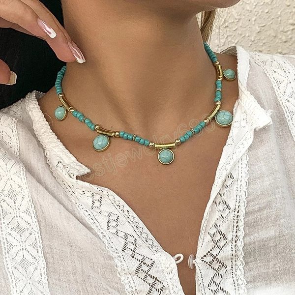 Collana girocollo in pietra naturale verde nappa per le donne Gioielli femminili con catena a maglia di perline di lusso gotiche leggere da sposa