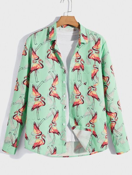 

romwe guys flamingo print shirt without tee y4vz#, White;black