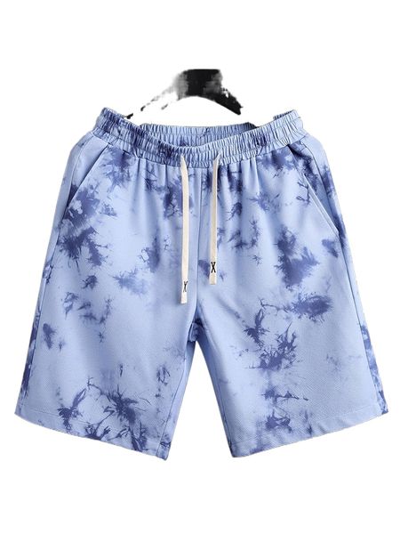 

men tie dye drawstring waist shorts f48m#, White;black