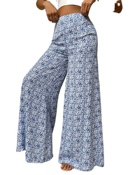 

all over print wide leg pants b49b#, Black;white