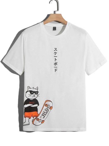 

men cartoon & japanese letter graphic tee t6hx#, White;black