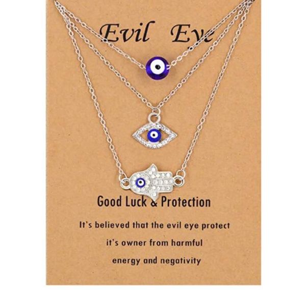 3 teile/satz Hamsa Evil Eye Halskette Türkische Blaue Auge Hand Anhänger Halsketten Glück Schutz Schmuck Geschenk für Frauen Mädchen großhandel