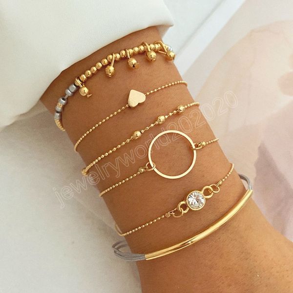 

trendy golden bohemia bracelet for women rope beads heart geometric pendant bracelets set fashion jewelry gifts, Golden;silver